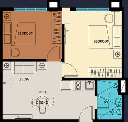 Vista Suarez Cebu floorplan - 2 Bedroom